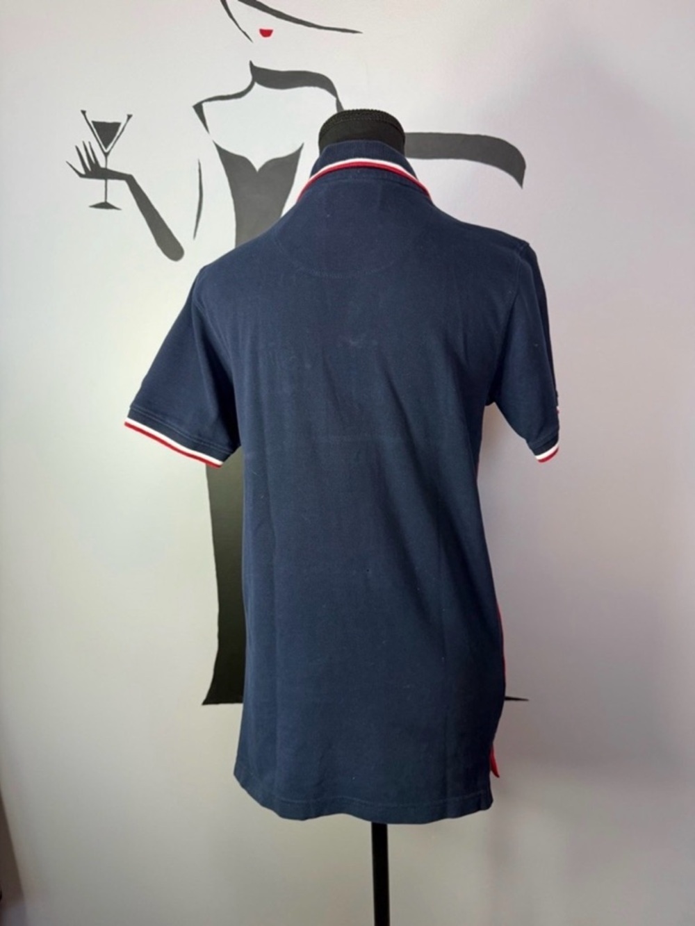 26)Tommy Hilfiger Navy Red Colorblock Polo Tee Logo Shirt. PTP 18 - Picture 6 of 8
